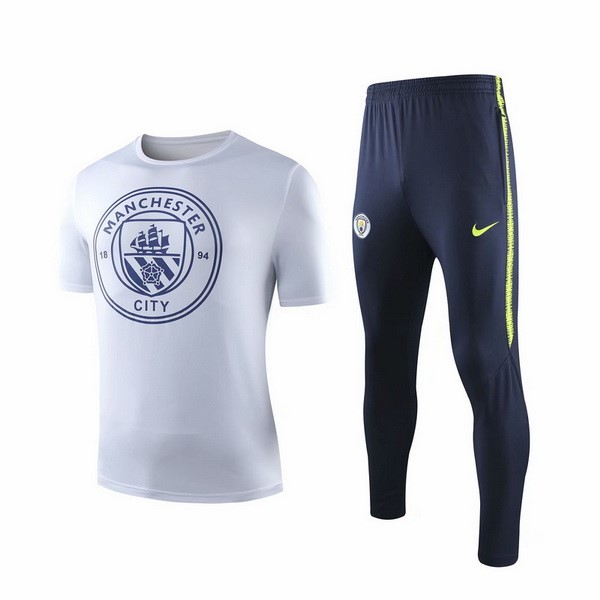 Camiseta de Entrenamiento Manchester City Conjunto Completo 2019 2020 Blanco Azul